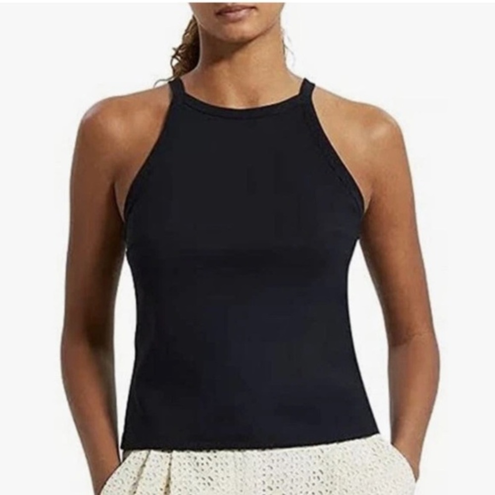 Theory Precision Ponte Square Neck Halter Tank Top Shell White Stretch